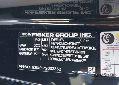 2023 Fisker Ocean One из США, поврежденный, VIN VCF1ZBU21PG003332